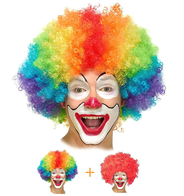 Brennas Hair Pack of 2 Funny Clown Curly Afro Wigs, Rainbow Wig Colorful Clown Wig,Crazy Afro Wig 70's 80's Disco Theme For Little Youth Adult Women Men's Party Halloween Costume Prank