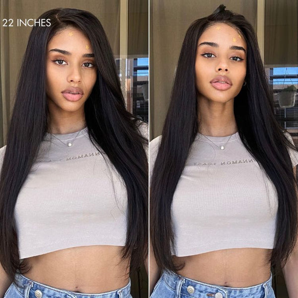 Brennas Hair Straight 12A Upgraded Versatile 9X7 Easy To Go Glueless Wigs Human Hair Pre Plucked Pre Cut Transparent Lace Front Wigs 180% Density