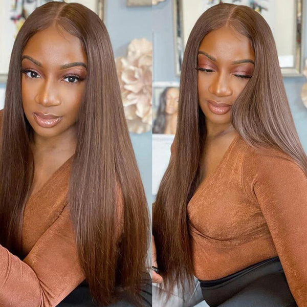 Brennas Dark Brown Straight Wigs 7x5 HD Lace Front Human Hair Pre Plucked Bleached Knots Easy and Go Glueless Wigs for Black Women