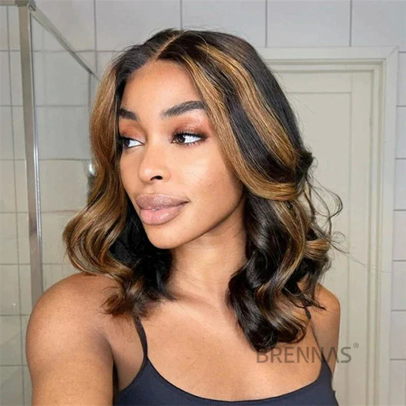 Highlight Ombre Bob Body Wave Glueless Wigs 4x4 Lace Closure Human Hair Wigs