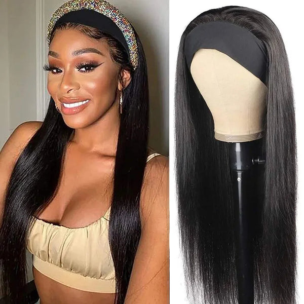 Brennas Headband Wig Human Hair Bone Straight Human Hair Wigs Full Machine Made Human Hair Wigs For Black Women Easy to Go 180%