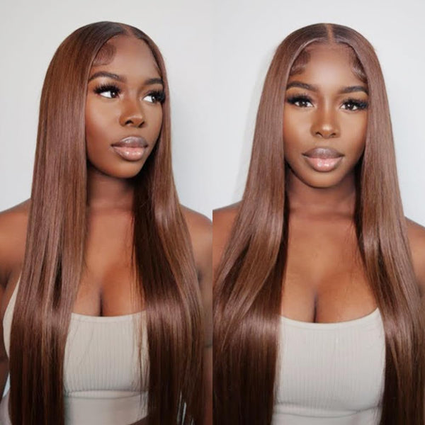 Brennas Hair #4 Chocolate Brown Color Straight Wig 6x4 HD Pre-Cut Pre Plucked with Baby Hair Glueless Wig