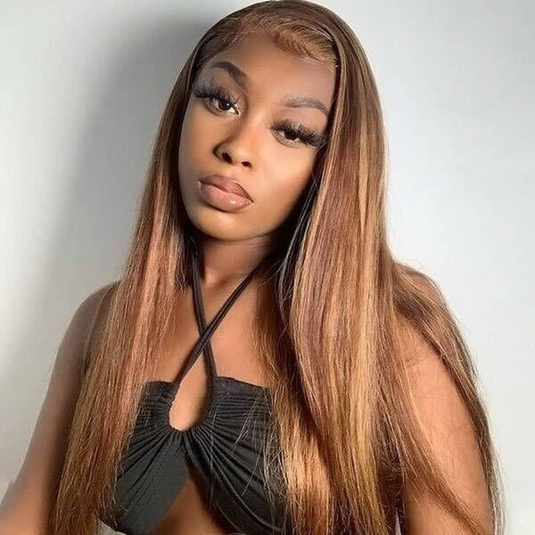 Brennas Highlight Straight Wigs 7x5 HD Lace Front Human Hair Pre Plucked Bleached Knots Easy and Go Glueless Wigs for Black Women