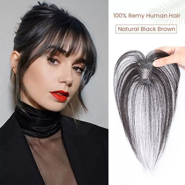 Hair Topper with Bangs Clip in Topper Hairpiece with Bangs for Women with Thinning Hair Middle Part Natural Black