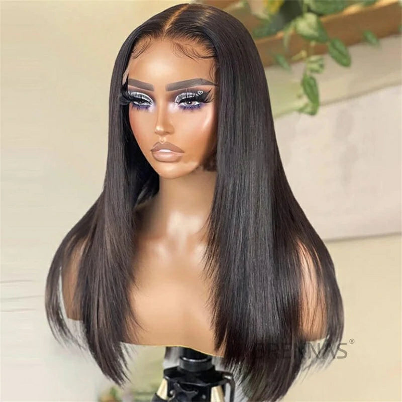 Brennas Hair Layered Cut Straight Pre-Cut Lace Breathable Cap-Air Wig Human Hair For Women 180% Density